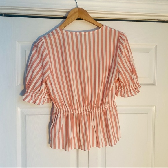 Madewell coral V-neck Peplum Popover Top - Picture 3 of 5